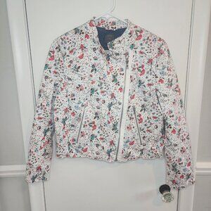 Gap Women's Moto Jacket Size Large Petite Floral Biker Zipper Pockets Lined